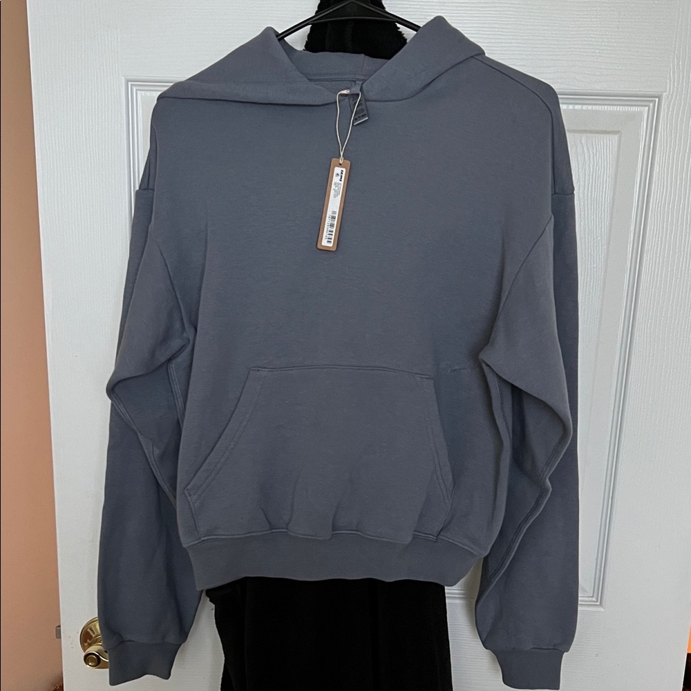 SKIMS STEEL BLUE COTTON FLEECE PULLOVER HOODIE SIZE XS